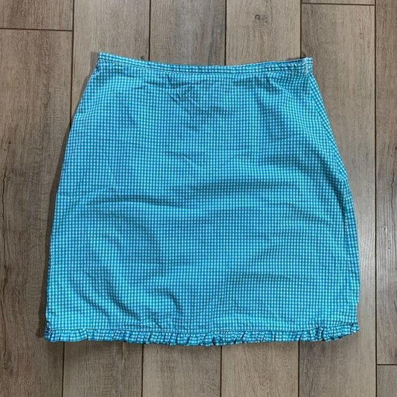 Y2K Tommy Hilfiger Gingham Checkerboard Mini Skirt Ruffles Women 10 Blue - Picture 1 of 11